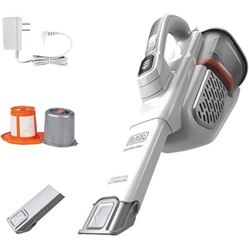 BLACK+DECKER Dust Buster Hand Held Vacuum Cordless Rechargeable, Portable Vacuum for Car, Extended Runtime, Powerful Suction, Extra Long Crevice Tool, AdvancedClean+ (HHVK320J10)