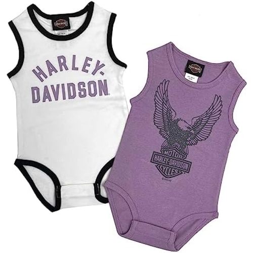 Harley-Davidson Baby Girls' 2-Pack Newborn Rib Sleeveless Bodysuit Set- Lavender