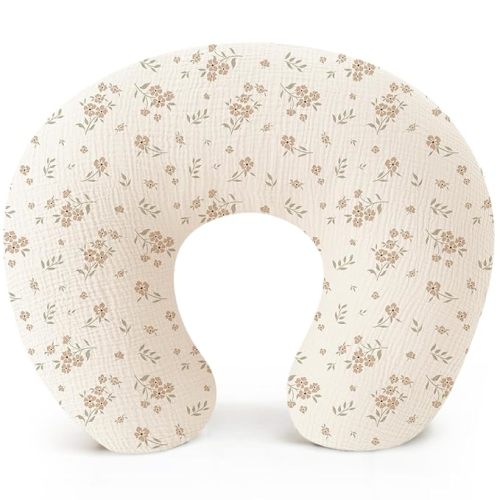 Konssy Muslin Nursing Pillow Covers, 100% Cotton Soft & Adorable Covers for Breastfeeding Pillows, Slipcovers for Newborn Baby Boys & Girls