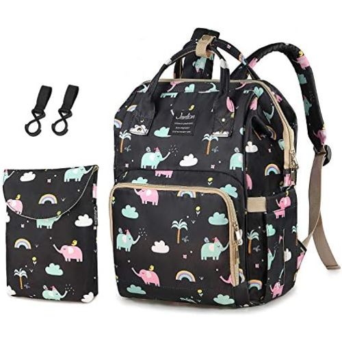 Diaper Bag, Waterproof Diaper Backpack Baby Nappy Bags with Hooks + Independent Dirty Diaper Pouch Elephant
