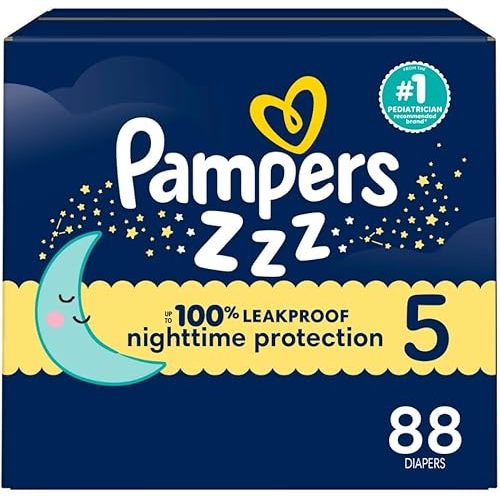Pampers ZZZ Overnight Diapers, Size 5 (27+ lbs), 88 Count, Nighttime Protection Disposable Baby Diaper, Night Time Leak and Skin Protection