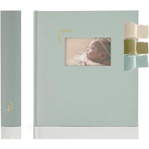 Premium Scrapbook Album with Window and Writing Space – 100 Pages holds 500 Photos of Different Sizes – Wedding, Baby, Travel & Family Memories – 13" x 11.6" - Powder Blue