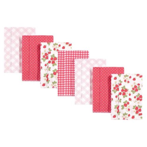 Hudson Baby Infant Girl Cotton Flannel Burp Cloths 7pk, Strawberries, One Size