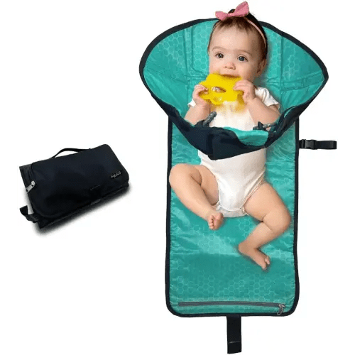 SnoofyBee - Portable Playtime Changing Pad: 3-in-1 Diaper Clutch, Changing Station, and Clean Hands Toy Barrier. Water-Resistant and Stylish, with Dual Storage Pockets. Black-2024-Improved-Version