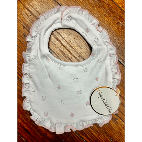 Baby Club Chic-Pink Little Stars Printed Bib w/Ruffle One Size