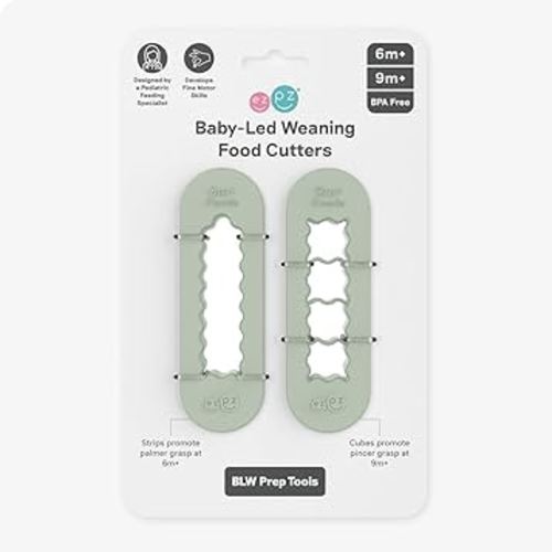ezpz Baby-Led Weaning Food Cutters (2 pack in Sage) - 6 / 9 Months + - Food Prep for Infants