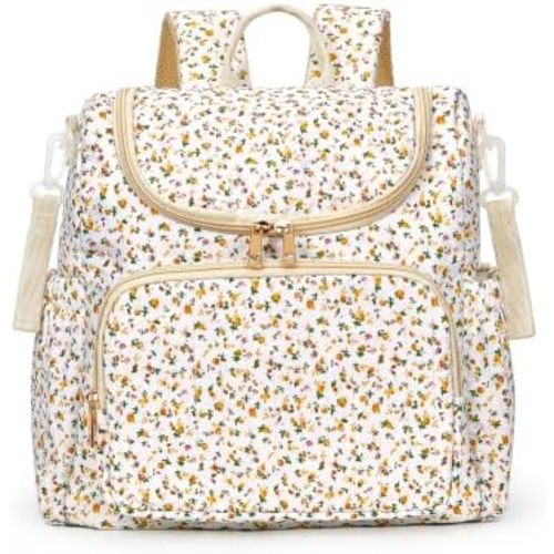 Quilted Diaper Bag Backpack Large Floral Puffy Backpack Multi-compartment Baby Storage Backpack for Travel Hospital