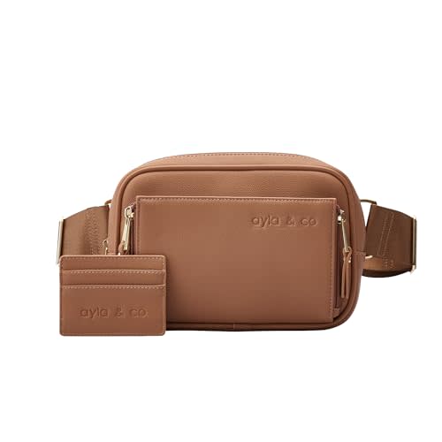 AYLA & CO Women's Fanny Pack Adjustable Belt Bag with Crossbody Style, Magnetic Pocket, Key Leash, and Charging Pocket, Regular Strap 32-46 Inch, Caffe