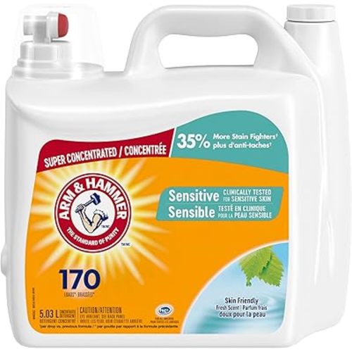 Arm & Hammer Liquid Laundry Detergent for Sensitive Skin, Super Concentrated, Skin Friendly Fresh Scent, 170 Loads, 5.03-L