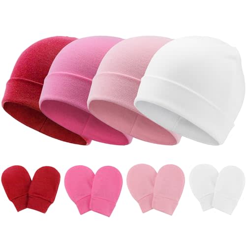 Newborn Baby Hats and Mittens Set Infant Beanie Cap Toddler Gloves Newborn Hospital Hats for Baby Boy Girl Kid 0-6 Months