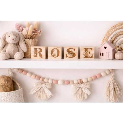 Personalized Wood Name Blocks, Floral Print, Nursery Decor, Baby Shower Gift, Photo Props, Keepsake