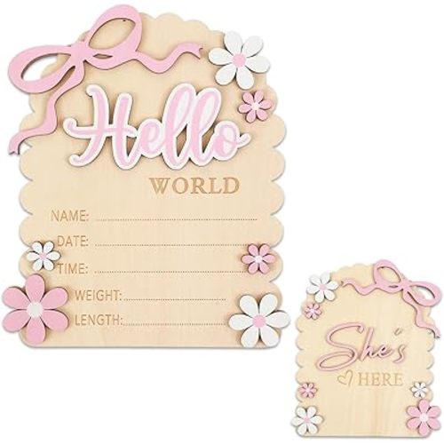 Hello World Newborn Sign Baby Name Sign Bow Birth Announcement Signs for Hospital Baby Welcome for Boys and Girls Photo Props Shower Nursery