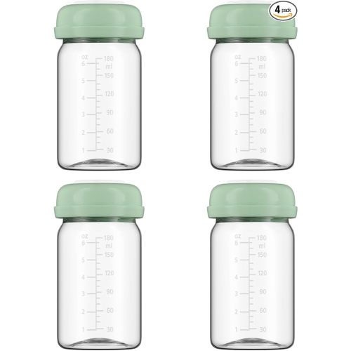 Breastmilk Storage Bottles Collection Bottles, 6oz Wide-Neck Breast Milk Container Compatible for Spectra S1 S2 SG Motif Luna Breast Pumps, Fit for Momcozy Breast Milk Cooler & Fridge, 4 Packs