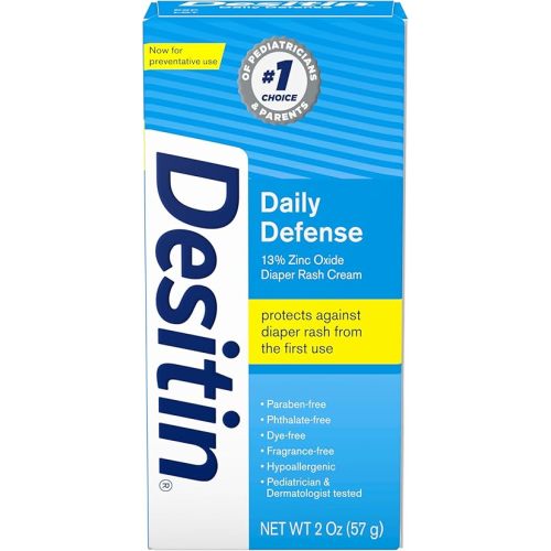 Desitin Daily Defense Baby Diaper Rash Cream with 13% Zinc Oxide Barrier Cream to Treat, Relieve & Prevent diaper rash, Hypoallergenic, Dye-, Phthalate- & Paraben-Free, Travel Size, 2 oz