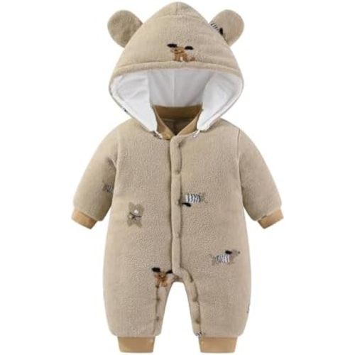 JiAmy Baby Snowsuit Newborn Animal Printed Outfits Infant Baby Fleece Detachable Hat Winter Clothes Jumpsuit