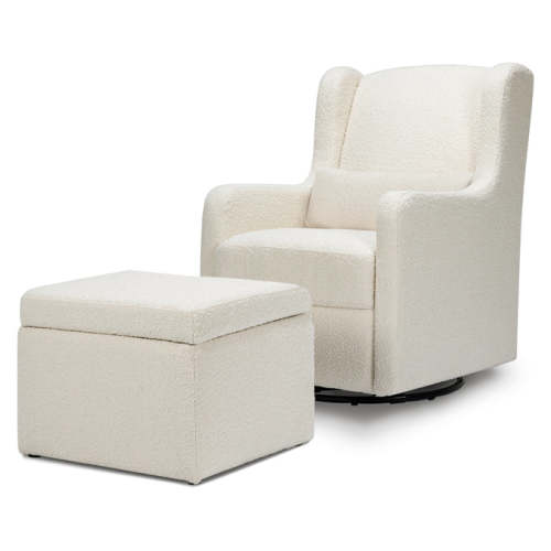 Carter's Adrian Swivel Glider with Storage Ottoman | Ivory Boucle fabric – DaVinci Baby
