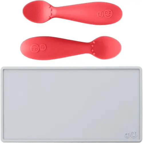 ezpz Tiny Spoon + Tiny Placemat - baby essentials spoon and mat