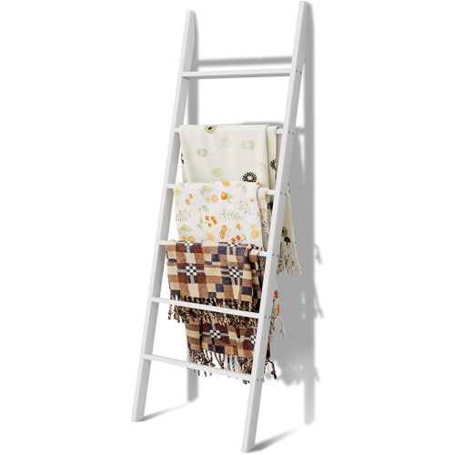Wood Blanket Ladder, 57.5'' Rustic Towel Quilt Throw Blanket Ladders for The Living Room, Bedroom, Nursery Stand Holder, Wooden Decorative Ladder for Blankets Rack Farmhouse Home Decor, White