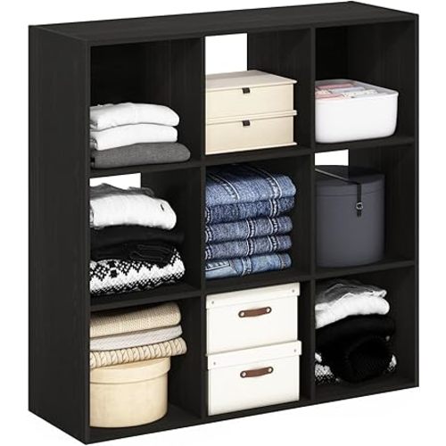 Furinno PELLI Closet Organizers and Storage, 9-Cube Closet Organizer, Open Shelf Closet Storage, for Wardrobe, Bedroom, Living Room, Espresso