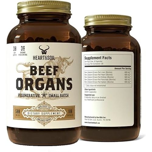 HEART & SOIL Beef Organs Supplement, 180 Capsules