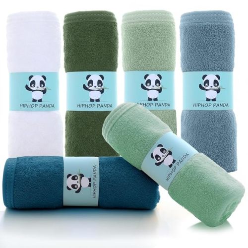 HIPHOP PANDA Baby Washcloths, Rayon Made from Bamboo - 2 Layer Ultra Soft Absorbent Newborn Bath Face Towel - Reusable Baby Wipes for Delicate Skin - Sage and Teal, 6 Pack