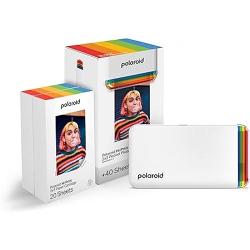Polaroid Hi-Print + Paper Bundle - 2nd Generation Bluetooth Connected 2x3 Pocket Photo Dye-Sub Printer - White Printer + 40 Photos (6438)