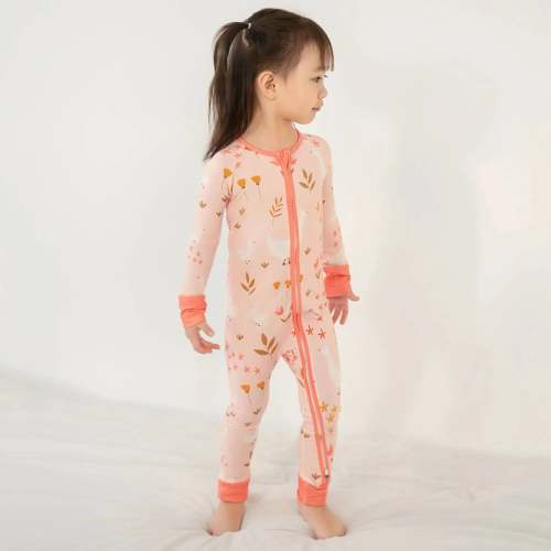 Geese and Flowers Bamboo Convertible Zippered Romper