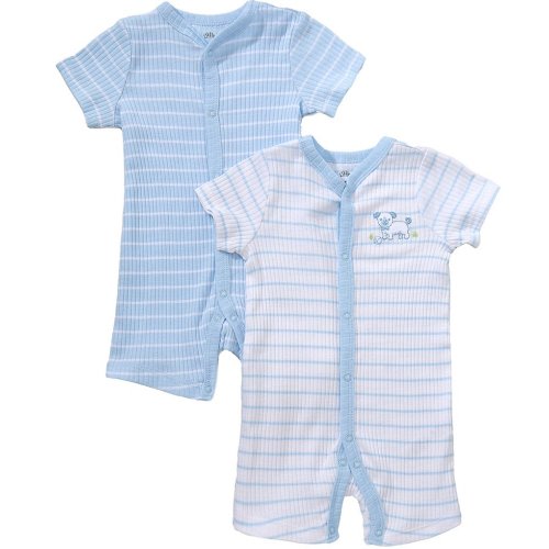 Little Me Baby Boys Organic Cotton Preppy Puppy Short- Sleeve Striped Shortalls 2-Pack