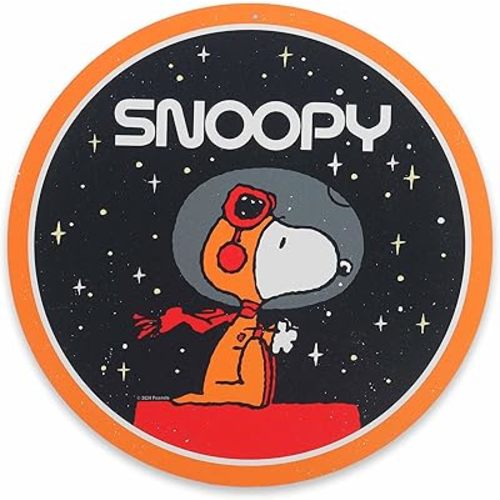 Peanuts Snoopy in Space Round Metal Sign - Vintage Snoopy Wall Decor for Kids' Bedroom or Classroom