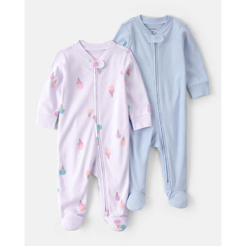 Baby Girl 2-Pack 2-Way Zip Cotton Sleeper | Carter’s Oshkosh Canada