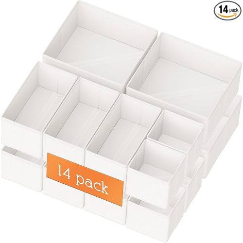 Criusia Drawer Organizer Clothes, 14 Pack Dresser Organizer for Baby Clothes, Underwear, Sock- Foldable Closet Organization and Storage Dividers Bins for Nursery, Bedroom and Dorm (White)