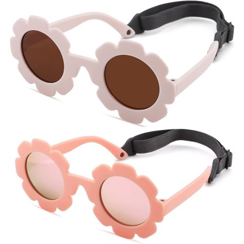 Hycredi Flexible Bendable Flower Baby Polarized Sunglasses with Strap for Newborn Infant Girls Age 0-24 Months