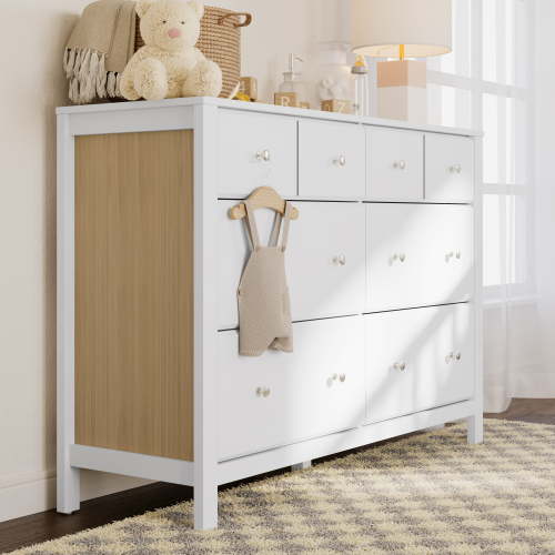 Storkcraft Horizon 6 Drawer Nursery Double Dresser, White with Driftwood