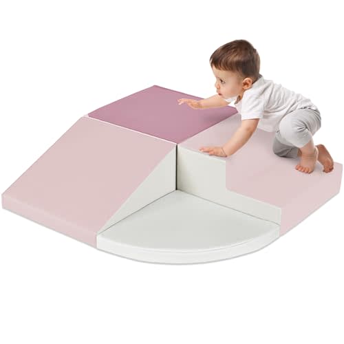 Best Choice Products Soft Foam Climbing Blocks for Toddlers, 4-Piece Baby Play Set, Easy-Clean Vinyl Foam Shapes, Safe Certified Materials, Early Learning Motor Skill Development Toy - Pink