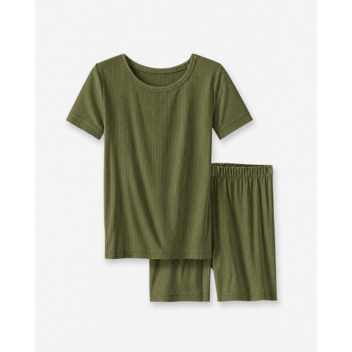 Moss Ribbed Bamboo Two Piece Short Sleeve Shorts Pajama Set