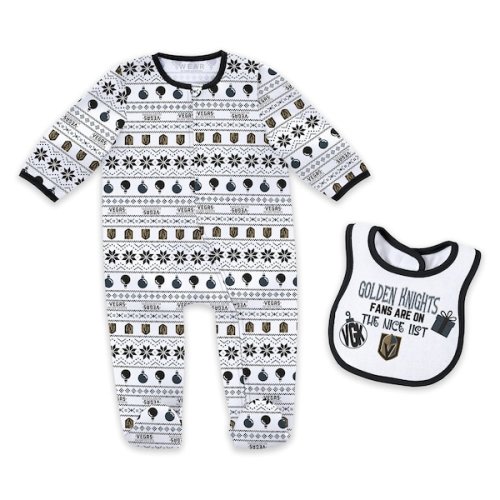 Newborn  Vegas Golden Knights WEAR by Erin Andrews Allover Print Full-Zip Sleeper & Bib Christmas Set