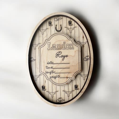 Rustic Western Baby Announement Sign-Personalized Wood Birth Stat Plaque, Handmade