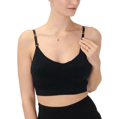 HATCH The Essential Nursing and Pumping Bra, Provides Light Support, Hands-Free with Pull-Down Design for Breastfeeding, Black, Medium