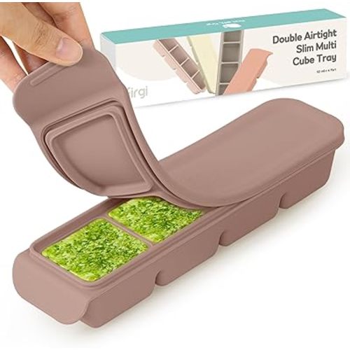 1.7 oz/4 Sections Silicone Ice Cube Freezer Tray with Lid, 100% Food-Grade Platinum Silicone,Leak Resistance & Dishwasher Safe for Baby Food Prep,Breast Milk,Purees - Korean Made, Gray