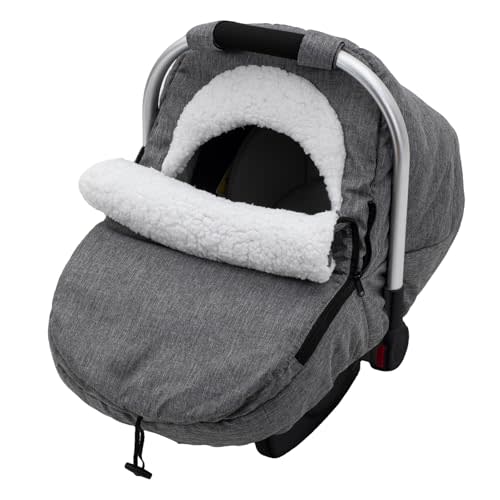 Winter Carseat Cover, Sherpa Fleece Baby Car Seat Cover for Cold Weather, Warm Snug Infant Car Seat Canopy for Boys Girls, Universal Newborn Carrier Covers Protect Baby from Snow Wind