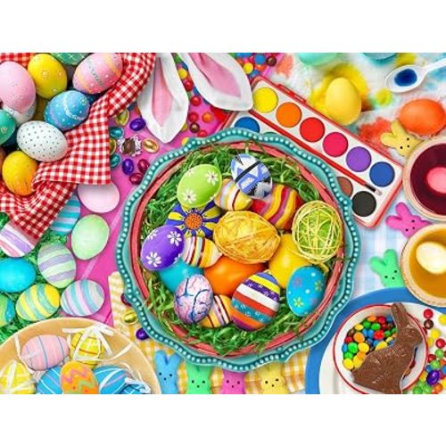 Springbok's 100 Piece Children's Jigsaw Puzzle- Extraordinary Easter Eggs Features a Colorful Collage of Easter Eggs, Easter Treats and Easter Bunnies.