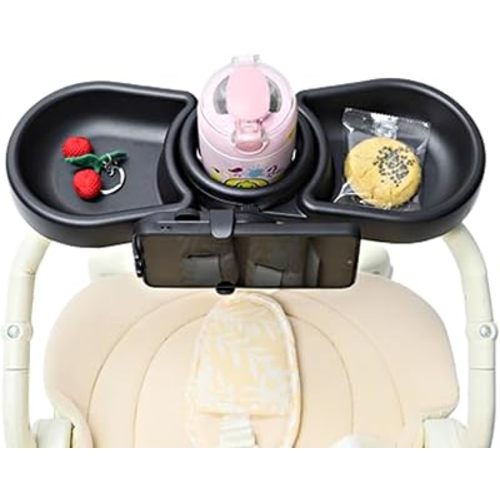 Universal Stroller Snack Tray, Stroller Cup Holder Attachment for Baby & Toddler, Snack Tray for Stroller for with Phone Holder, Double Tray