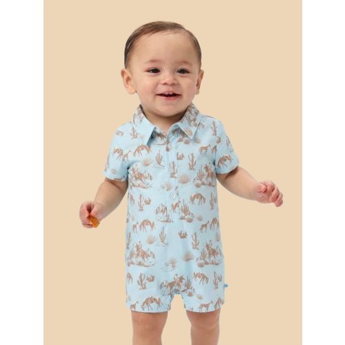 Woven Short Sleeve Button-Up Romper