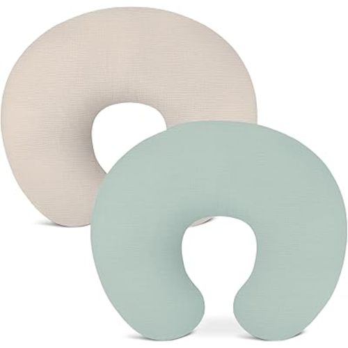 Nursing Pillow Covers 2 Pack, Muslin Nursing Cover for Breastfeeding Pillows, Comfortable for Baby Girls and Boys (Beige & Sage)