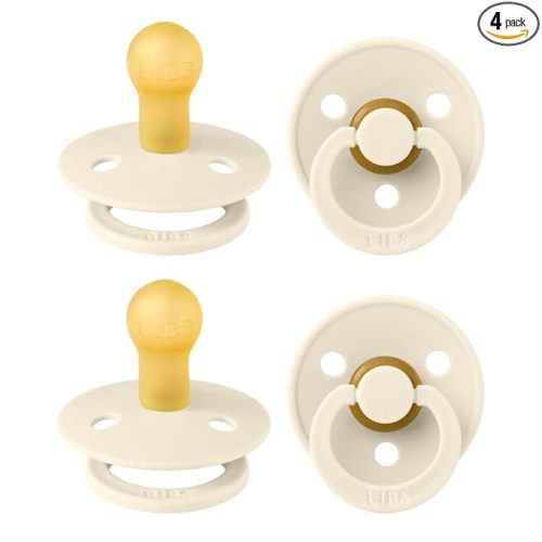 BIBS Color Pacifiers 4-Pack | BPA Free Soother Pacifier | Round Nipple | Natural Rubber Latex | Made in Europe | Size 0-6 Months | Ivory