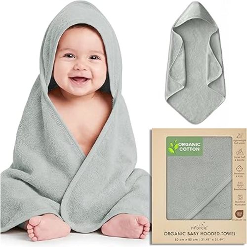 100% Organic Cotton Plush Woven Hooded Baby Bath Towels - Soft and Absorbent 31x31 Inches for Newborns and Kids, Baby Hood Towels for Newborn, Premium Infant Towels (Moos Green)