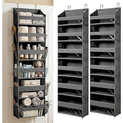 HOMELUX THEORY UPGRADED 6 Tiers Over The Door Organizer Hanging - 100D EXTRA THICK & 50lbs HUGE CAPACITY, 12 Side Mesh Pockets Over The Door Shoe Organizer, Hanging Closet Organizer (Dark Gray, 2pc)