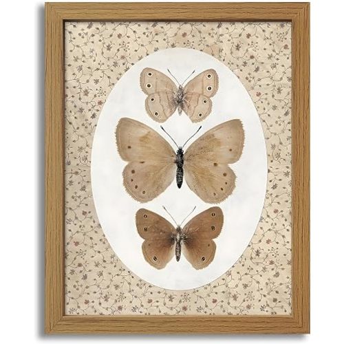 CXQILVER Vintage Framed Butterfly Canvas Wall Art,Natural Insect Illustration Prints Wall Decor, Antique Rustic Cottagecore Farmhouse Picture Painting Artwork for Bedroom Bathroom Living Room 8x10in