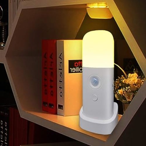 CREWEEL Motion Sensor Night Light, Dimmable Night Lights with 5 Brightness Levels, 2000mAh Rechargeable Battery Operated Light, Portable Motion Sensor Light for Kids Room, Bedroom, Hallway