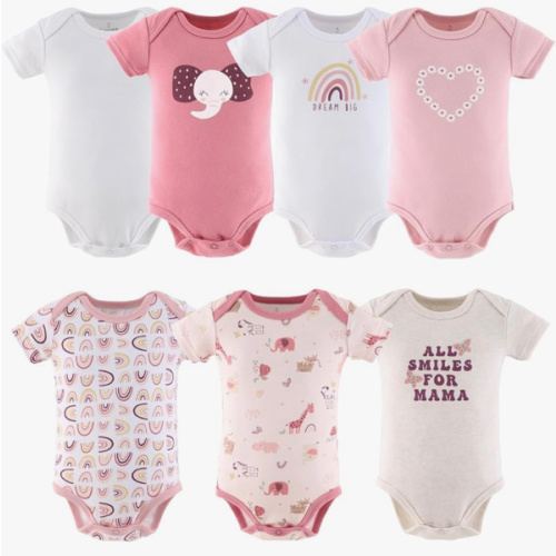 The Peanutshell Baby Girl Short Sleeve Bodysuits - 100% Cotton Infant Outfits, 0-24 Months - Rainbow Safari
